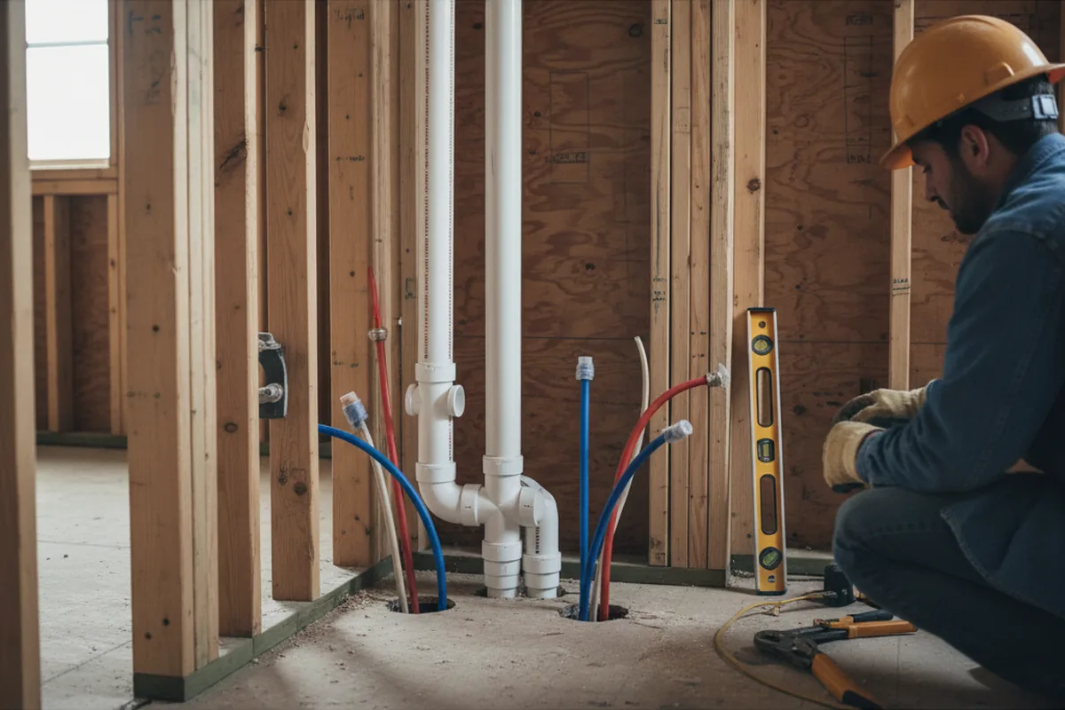 Drain and supply rough-in during Leak Detection in Marion Station